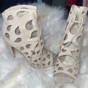 ALDO Cream Beige Taupe Cutout Lace-Up Heels Booties Boots Stiletto Heels Pumps 8